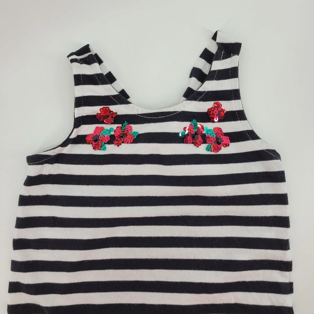 Gymboree School Girly Black White Striped Sequin Floral Tank Top Girls Size 6